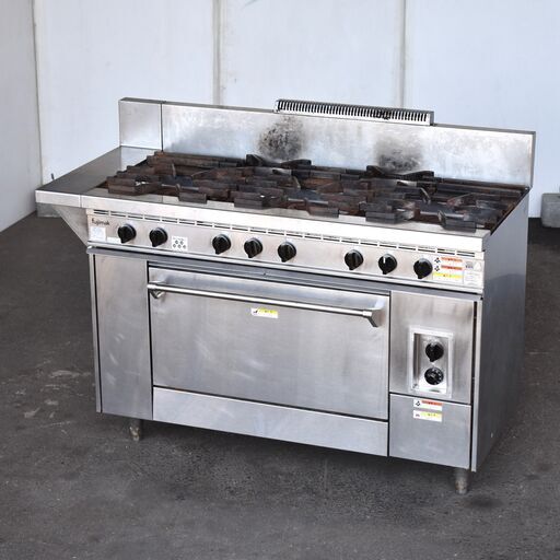 【ヤ取終了7/28】≪zyt1633ジ≫ fujimak/フジマック ガスレンジ FGRNS126032 奥行60cm 幅135cm(120+15cm) オーブン/コンロ 都市ガス用 2016年製 現状品 中古厨房機器/宮城県仙台市 60721-03