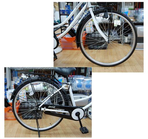 自転車 26インチ ShastarⅡ ママチャリ 黒×白 切替なし ベル・カゴ付き