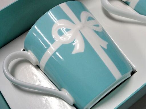 保管・未使用品 TIFFANY&Co. ブルーボックス マグカップ 2客セット 箱付 ブルー ティファニー 陶器 洋食器 リボン 札幌