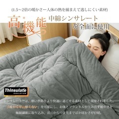 新品fuwawa 掛け布団 シングル 冬 シンサレート 掛け毛布 アルミシート入り4層構造 フランネル 軽くてあったか 高保温・断熱性 高機能中綿素材シンサート使用 従来商品よりも2倍の保温機能 静電気防止 抗菌防臭防ダニ加工 丸洗い 冬用 150×210cm ライトグレーの画像