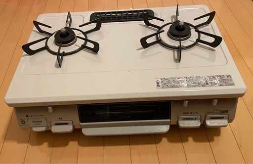 【受付中】【値下げ中】リンナイ ガステーブル 二口コンロ　幅約60cm 片面焼グリル プッシュ点火 右強火力 都市ガス用 ベージュ KG67BER/LP