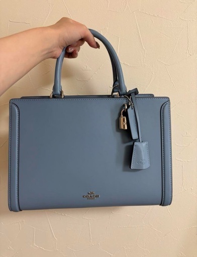 コーチ 2Way ハンドバッグ シグネチャー レザー 南京錠　水色