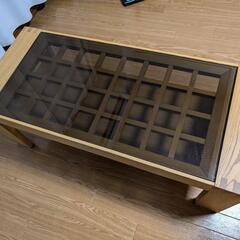 ガラス＆ウッド　ローテーブル(102.5cm×45.5cm×38.5cm)の画像