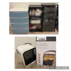 【家具家電セット】冷蔵庫/電子レンジ/wifiルーター/掃除機/テーブル/衣装チェスト/扇風機/電子ヒーターetcの画像