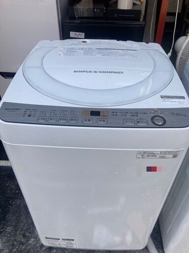 ☆中古￥12,800！SHARP　7.0kg洗濯機　家電　2019年製　ES-GE7C-W型　【BI103】