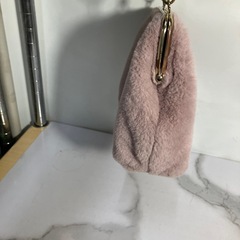 ☆値下げ☆K2409-347 がま口 ミニポーチ フェイクファー ピンク 中古美品の画像