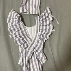 未使用女の子水着/キャップ付き90cm チェック ワンピース