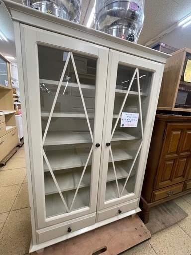 ガラス扉キャビネット 白 オシャレ