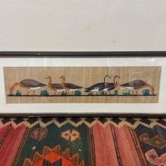 売り切れ　パピルス画 鳥 エジプト 絵画 額装　
