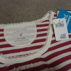 未使用 LEMIORE 赤×白 ボーダー レディース トップス 夏服 Mサイズ 紙タグ付き （1480円購入品）お譲りします。の画像