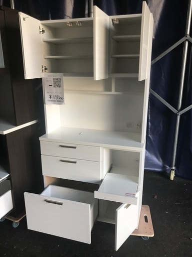 キッチンボード　ホワイト　引き出しレール