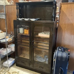 【ヴィンテージ 木製 ガラス書棚】検：昭和レトロビンテージ　大正...