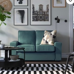 IKEA ソファ KIVIKシーヴィク　2人掛けコンパクト　コーデュロイグリーンの画像