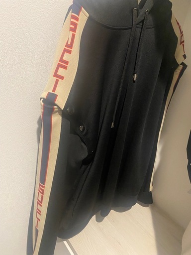 GUCCI / グッチ テクニカルジャージー 　パーカー　2WAY　スウェット　ジャカード ストライプ　メンズ　ブラック　size:X