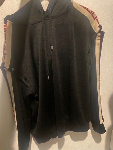 GUCCI / グッチ テクニカルジャージー 　パーカー　2WAY　スウェット　ジャカード ストライプ　メンズ　ブラック　size:XS【中古】