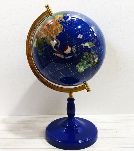 大型 高級天然石の地球儀/手作り工芸品/パワーストーン/天然石/ラピスラズリ/螺鈿細工/世界オブジェ/置物/C0DW0210