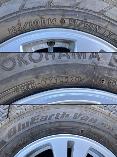 BluEarth Van RY55 2020年製 165/80R14 91/90N LT 社外アルミホイール付き 14インチ 5.5JJ ET38 PCD100 4H ADバン等