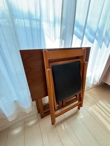 ぼん家具 折りたたみ デスク＋チェア 2点セット 天然木 机 テーブル 椅子 おしゃれ デスクセット ブラウン