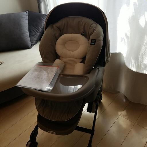 シェード付きハイローチェア　手動　ベビー 防水シート付