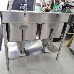現状渡し 2口 シンク 厨房 ステンレス 作業台  ガレージ 洗い場 全幅100cm×奥行60cm×全高94.5cm 深さ26㎝ 苫小牧西店の画像