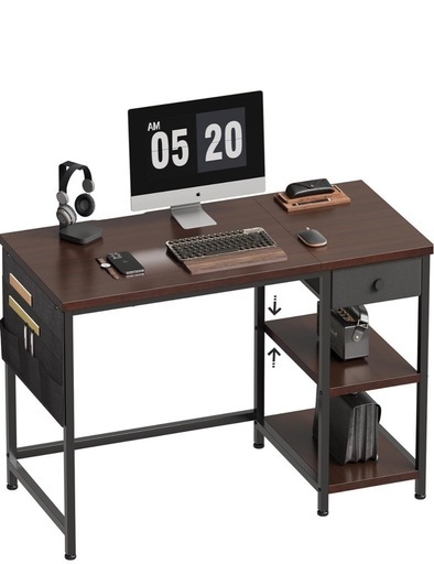YeTom pc パソコンデスク 幅100cm×奥行48cm 布製引き出し つくえ ラック付き ワークデスク オフィス 収納袋付き 勉強机 学習机 左右入替可 テレワーク 在宅勤務 ダークブラウン