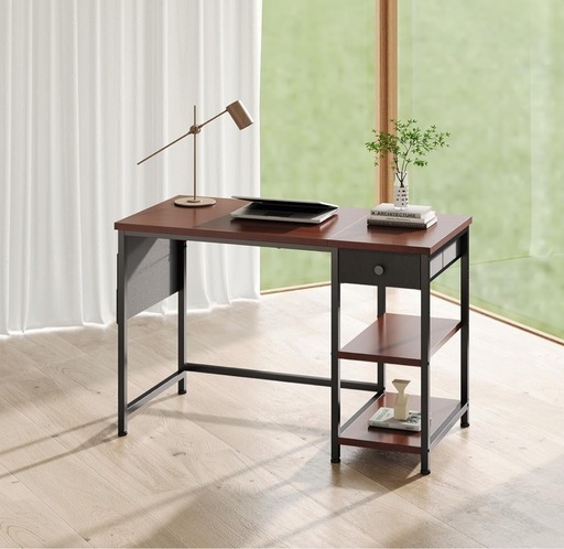 YeTom pc パソコンデスク 幅100cm×奥行48cm 布製引き出し つくえ ラック付き ワークデスク オフィス 収納袋付き 勉強机 学習机 左右入替可 テレワーク 在宅勤務 ダークブラウン