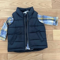 【オールドネイビー】４点セット　シャツ　ダウン　ベスト　ダウンベスト　チェックシャツ　　6〜12ヶ月の画像