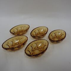 昭和 レトロ アデリア 豆皿 飴色 ガラス 5個セット