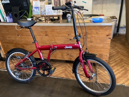 【訳あり！Jeep 前後タイヤ・チューブ新品！】6段変速　20インチ折りたたみ自転車　レッド