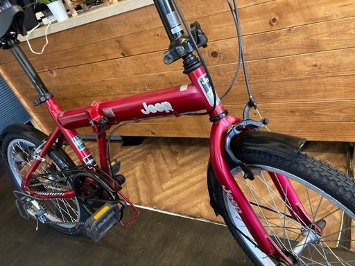 【訳あり！Jeep 前後タイヤ・チューブ新品！】6段変速　20インチ折りたたみ自転車　レッド