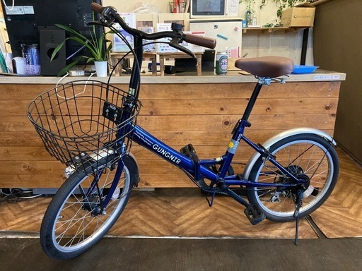 【チェーン新品！ LEDオートライト】6段変速　20インチ折りたたみ自転車　ネイビー