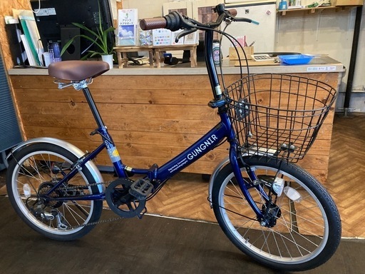【チェーン新品！ LEDオートライト】6段変速　20インチ折りたたみ自転車　ネイビー