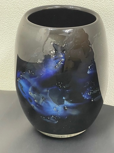 琉球ガラス/末吉清一　星空　銀河風　壺　箱付き　高さ：約25㎝ｘ口：約11㎝（円周）♯22826