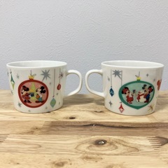 Disney ミッキー&ミニー クリスマス柄マグカップ2個セット ペアマグカップの画像