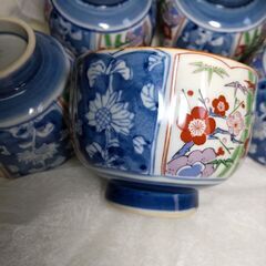 食器 有田焼 紀窯 蓋付 湯呑み 5客セット 昭和レトロ 金彩 梅花柄 蓋茶碗 陶器の画像