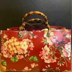 GUCCI  バンブー ブルームス 花柄 2WAY ショルダー ハンドバッグ 赤 ハンドバッグ  トートバッグ 本革 和装バッグ の画像
