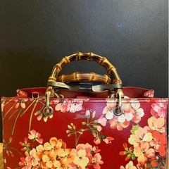 GUCCI  バンブー ブルームス 花柄 2WAY ショルダー ハンドバッグ 赤 ハンドバッグ  トートバッグ 本革 和装バッグ 