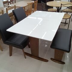 ★ジモティ割あり★  ダイニングテーブル4人用 伸長式 ホワイト×ブラック×ブラウン W120.6×D75.5×H70.5 クリーニング済み TC4956
