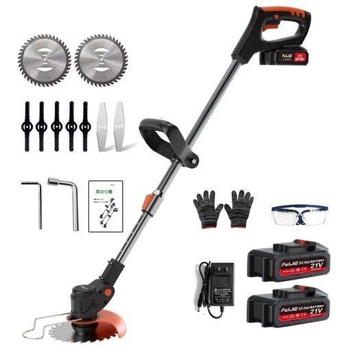 新品未使用‪☆ネット価格¥9900 FEIJIE 電動草刈り機 充電式 折り畳み 人気 21V 1800W 草刈機 マキタ 18v バッテリー 互換 対応 電動コードレス軽量 バッテリー式 伸縮 角度調整 雑草取り器具 日本語取扱説明書付き可用金属鋸刃とナイロンカッター 1500mAh大容量バッテリー