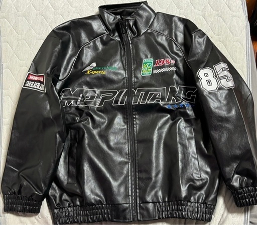 刺繍入りPUレザーメンズライダースジャケット