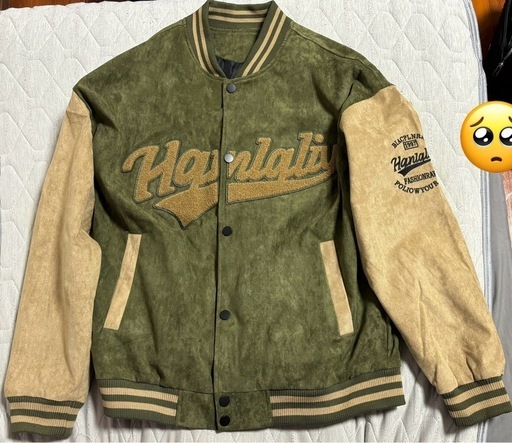 文字刺繍メンズストライプトリム スタジャン