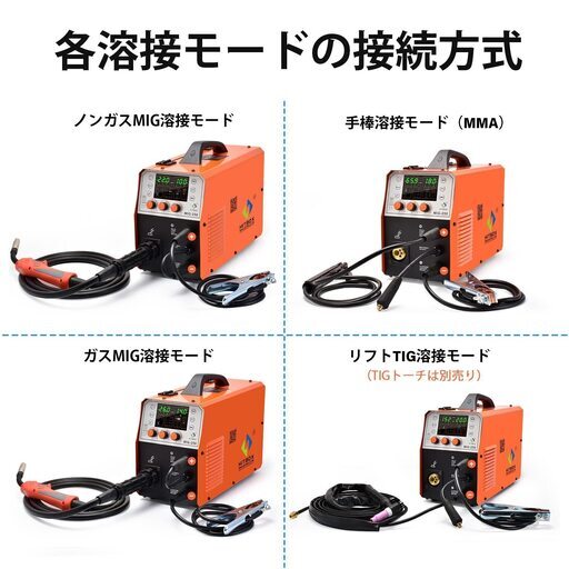 溶接機 MIG-250半自動 アルミ溶接 100V 200V 兼用 ミクスガス Lift TIG アーク溶接 5IN1 200A