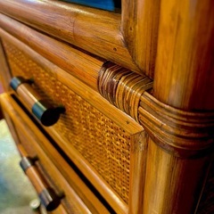 【武蔵小山店】 KAZAMA カザマ　ラタンシェルフ ラタンチェスト ラタンキャビネット ラタン 藤 籐家具 ランドリー キャビネット ガラス　昭和　レトロ　昭和レトロ　古民家　古道具の画像