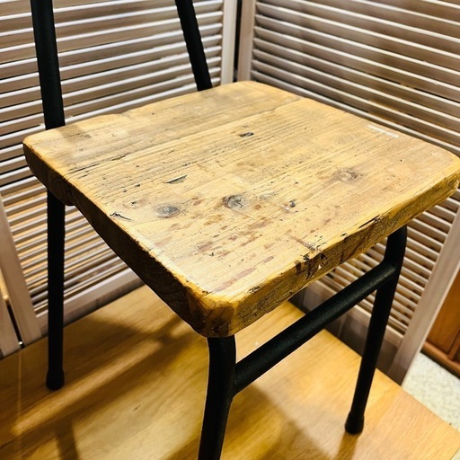 《売約済》【池上店】古材　アイアンチェア　鉄脚　椅子 イス  スツール　ダイニングチェア　古材スツール　アイアンスツール　ヴィンテージ スタイル
