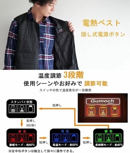 お値下げ！[Gumoch] 電熱ベスト 20000mAhバッテリー付き 電熱ジャケット