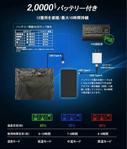 お値下げ！[Gumoch] 電熱ベスト 20000mAhバッテリー付き 電熱ジャケット