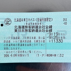 北海道東日本パス9/24-25（在来線普通快速乗り放題）
