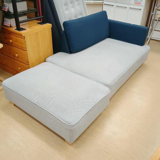 ソファ☆背もたれクッション・オットマン付き、ネイビー＆グレーカラー【浜村鹿野温泉ICから3分 買取本舗 宮本リサイクル 営業時間9～19時 定休日水曜のみ←連絡できませんm(_ _)m】