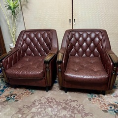 応接椅子2脚セット レザー張り　高級タイプ  　の画像