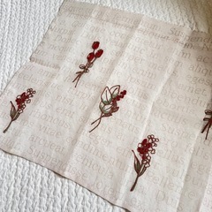 カフェカーテン4枚セット　横　花　刺繍　ピンク　スリコの画像